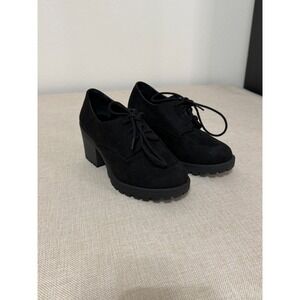 UNR8ED Womens Black Faux Suede Lace Up Chunky Heel Lug Sole Oxford Shoes Size 6M